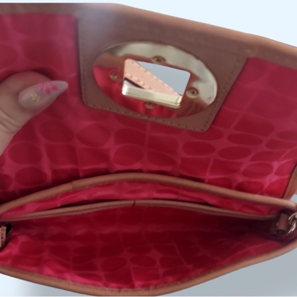 KATE SPADE VTG Pink Poly & Leather Woven Turn Lock Chain Clutch Shoulder Handbag - Picture 5 of 7